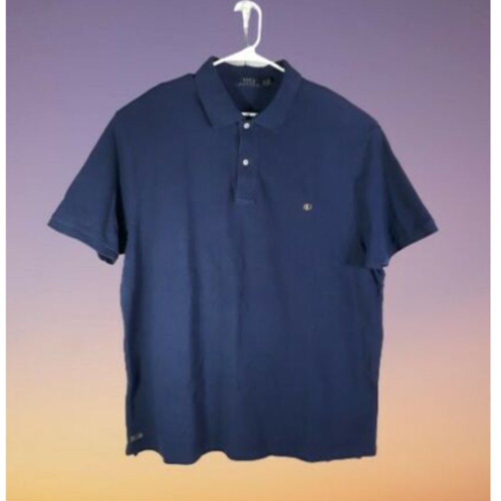 Polo Ralph Lauren Mens Polo Shirt 2XB Short Sleeve Blue White letters embroider